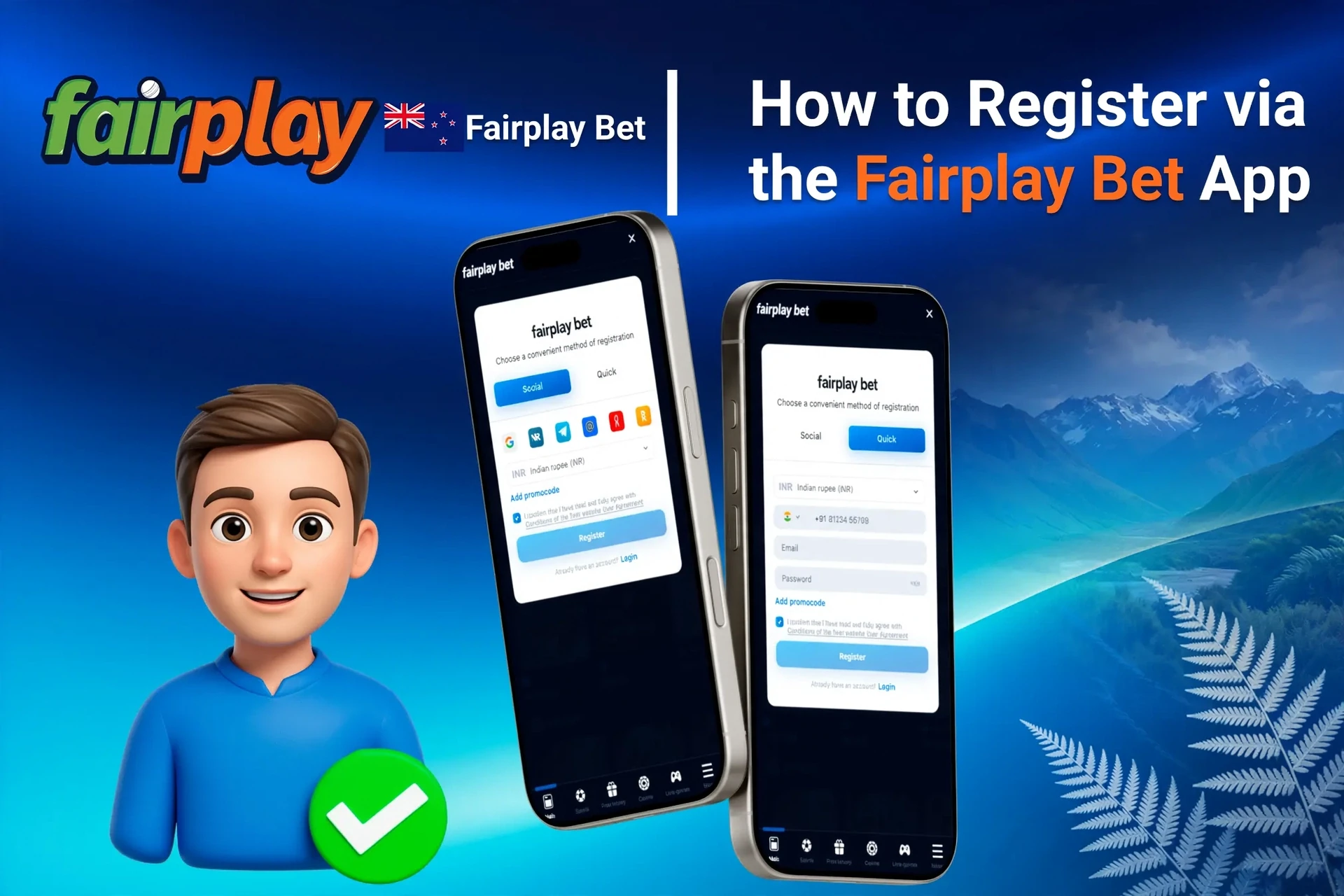 Registration process on the Fairplay Bet mobile app with social login options