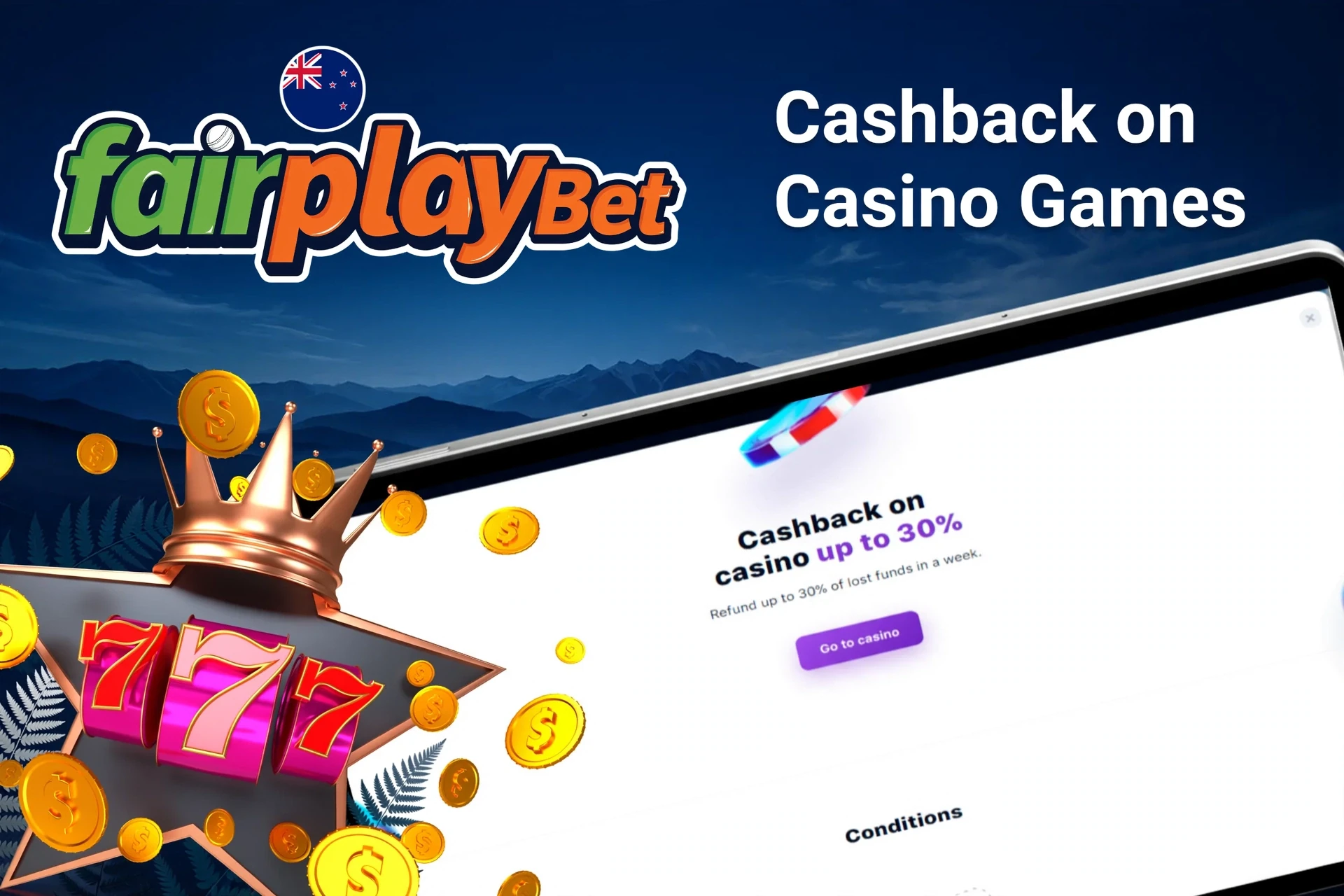 Mobile app with 1Win poker rakeback offer up to 50%, red dice, and playing cards