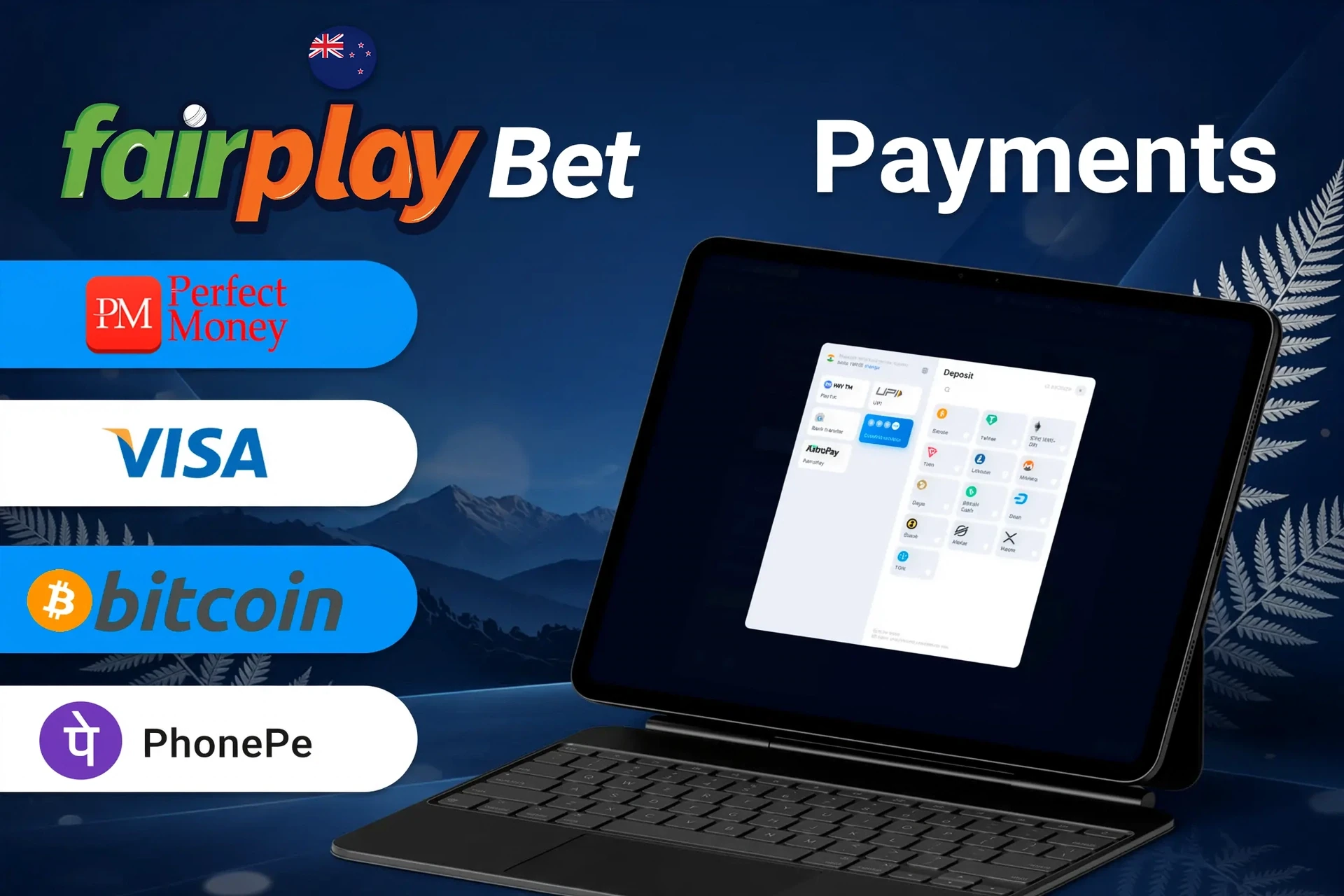 Fairplay Bet payment methods including Perfect Money, Visa, Bitcoin, and UK bank transfers for quick and secure transactions