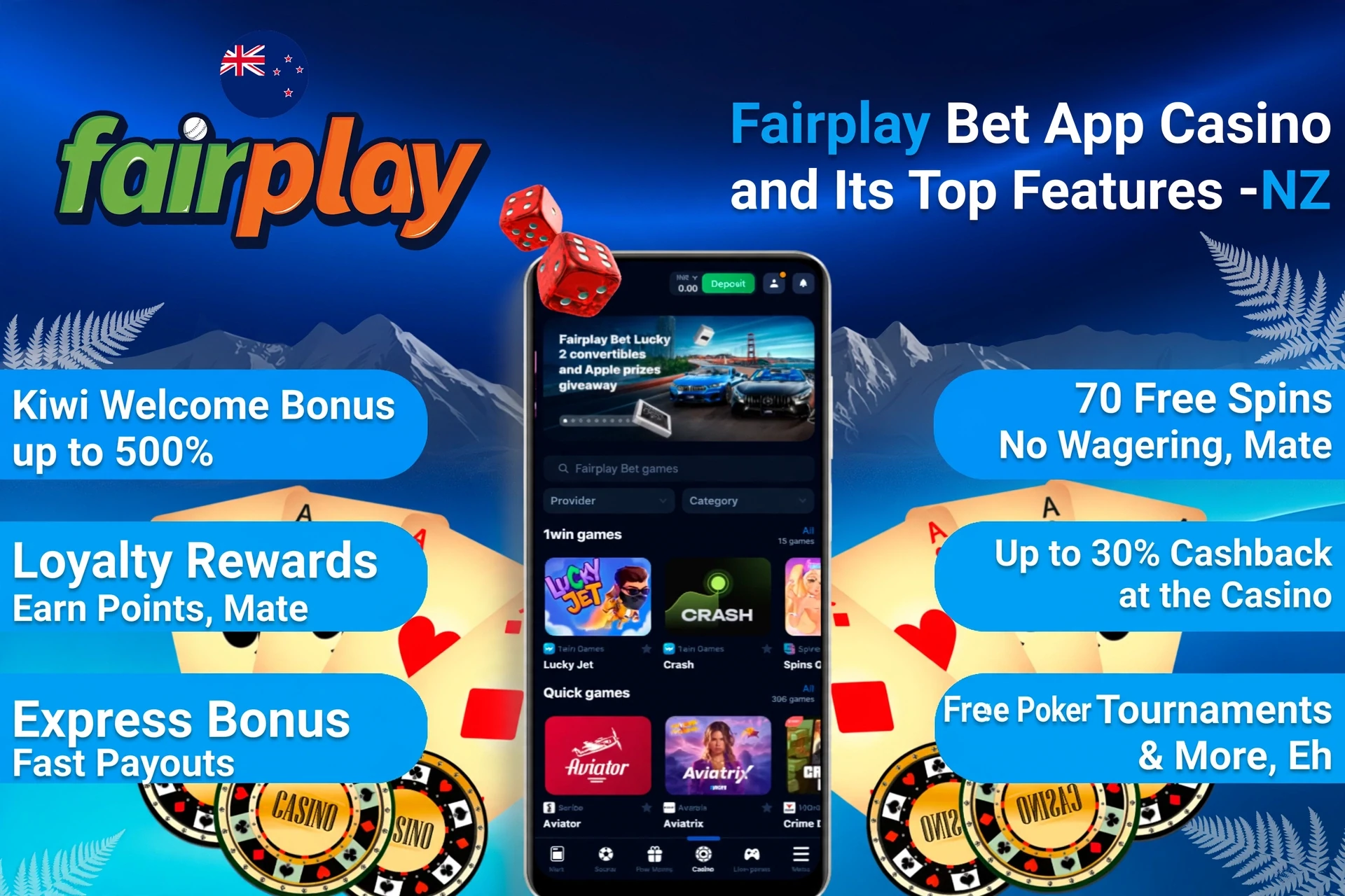 1Win App Casino top features including welcome bonus, loyalty program, and express bonus on mobile interface
