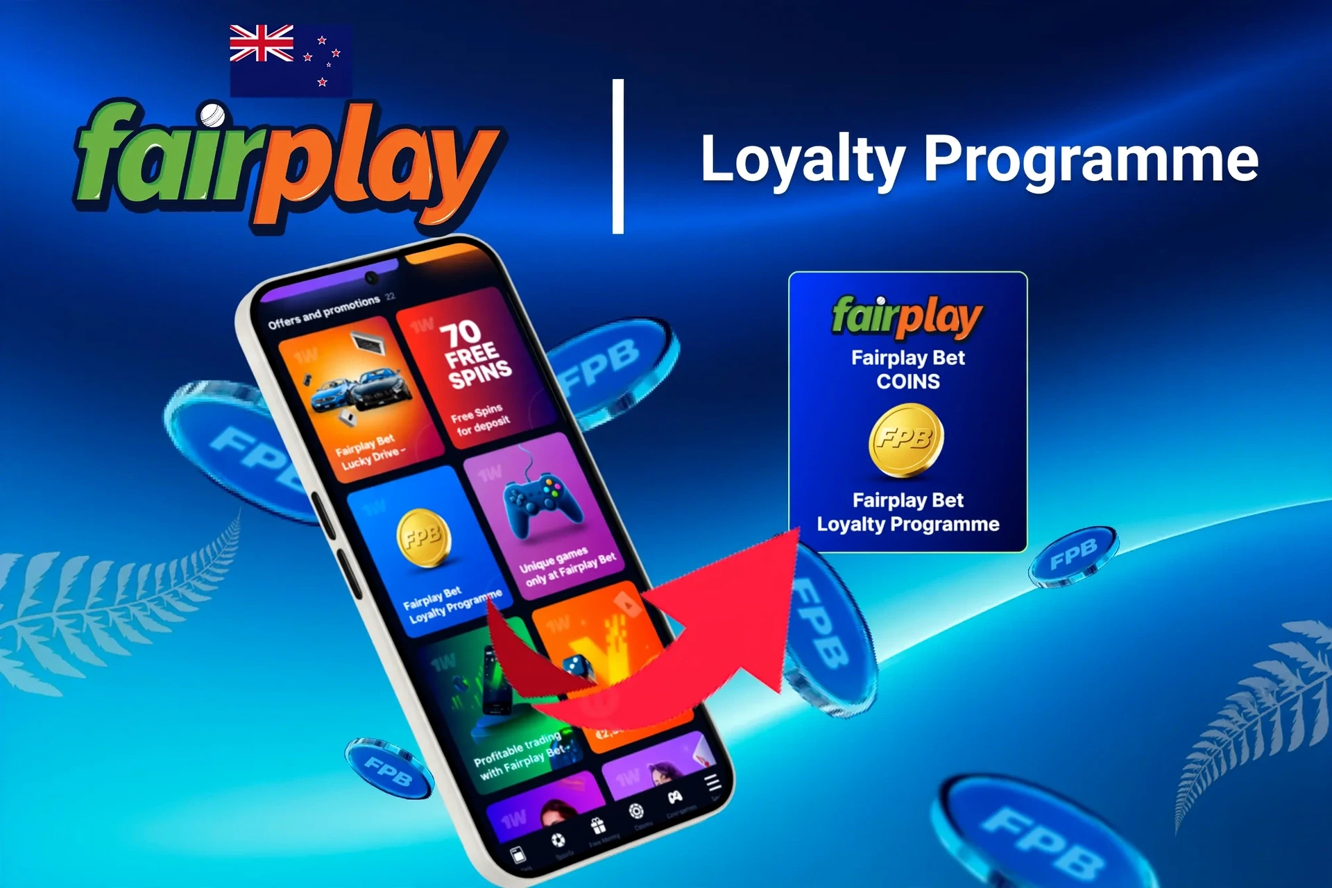 Mobile app showing 1Win loyalty program and offers like free spins and Lucky Drive.