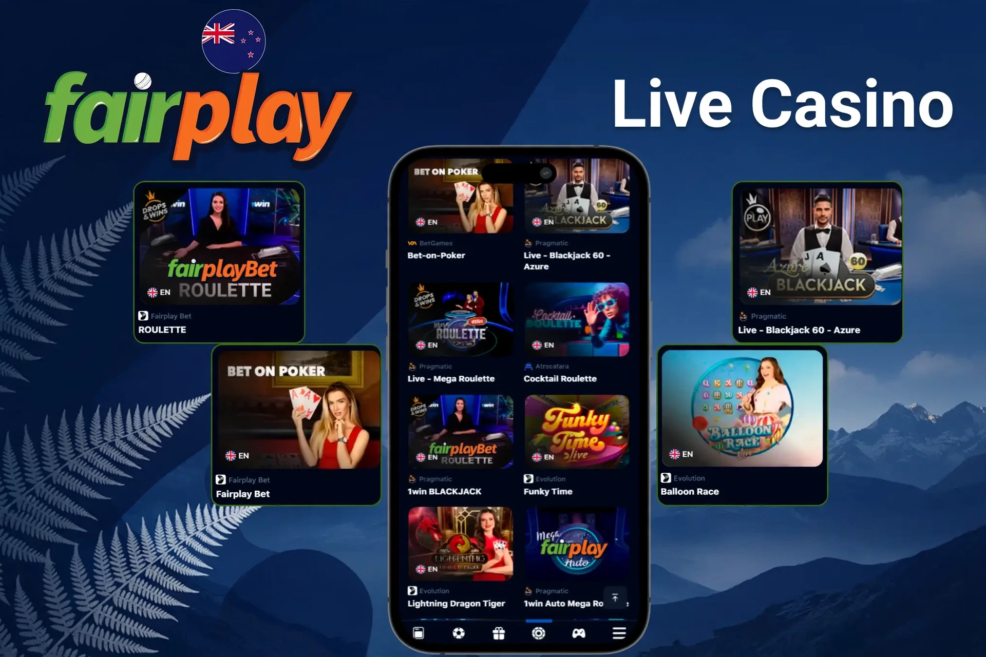 Live casino table games and shows presented on mobile and desktop screens