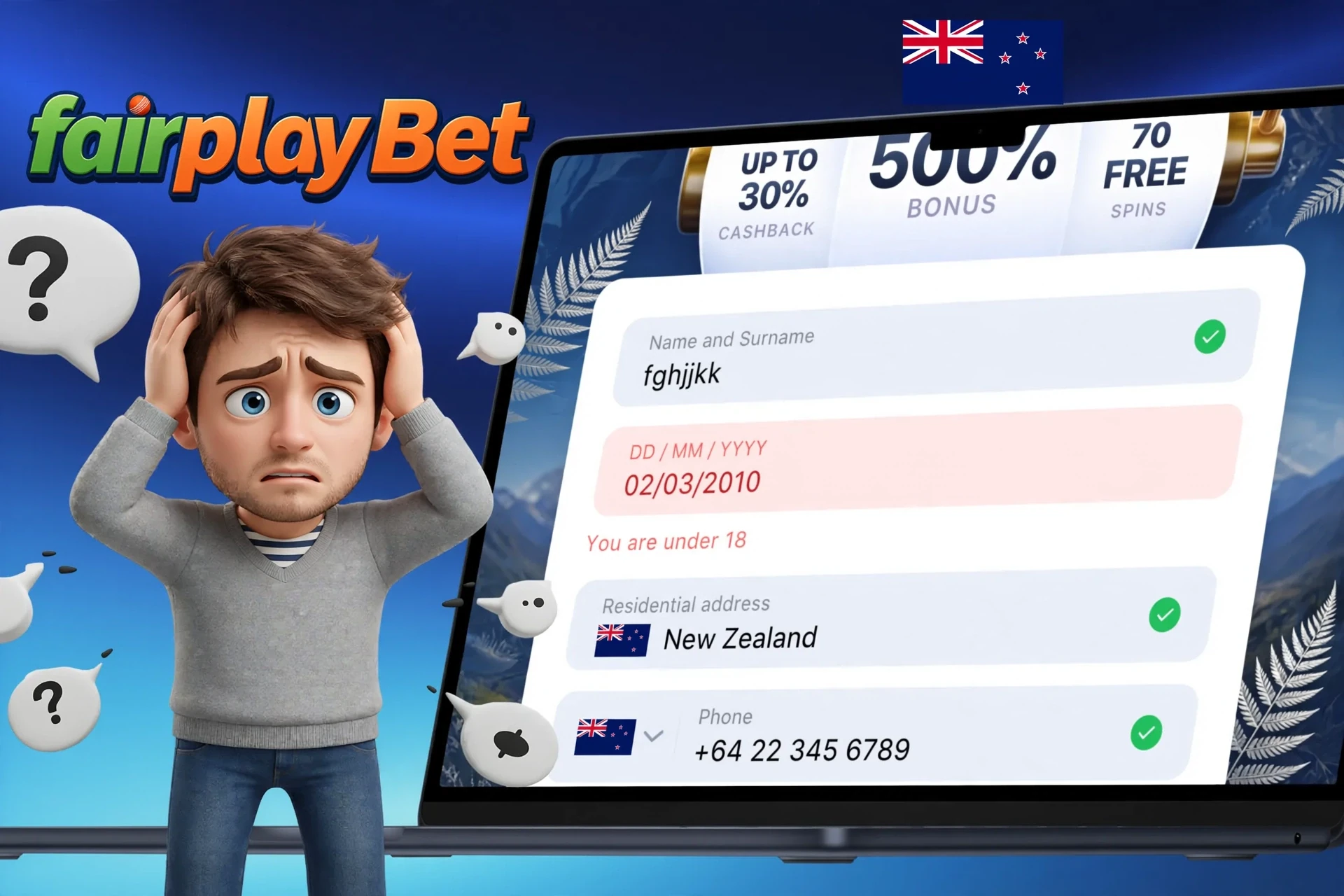 Description of possible difficulties when registering on Fairplay Bet